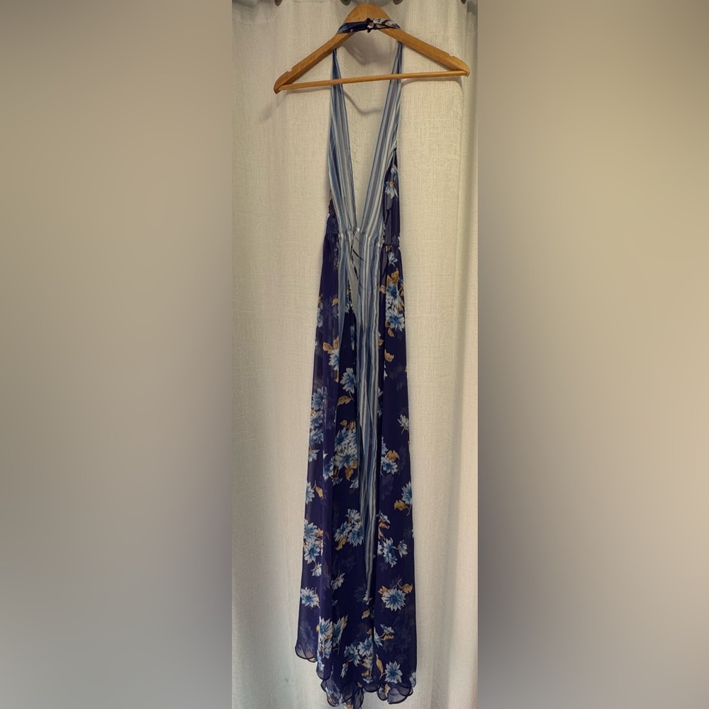 Victoria Secret Sheer Floral Open Front Halter Babydoll Nightie Blue Sexy Small